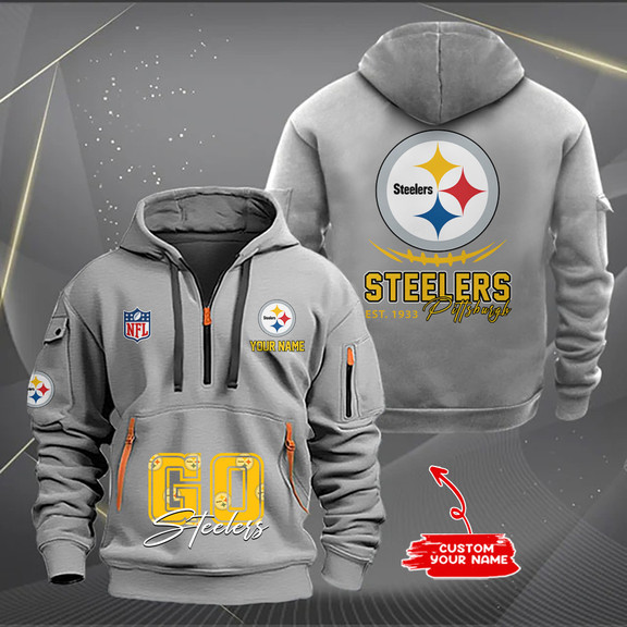 Pittsburgh Steelers New Personalized Quarter Zip Hoodie AZBTQZH000166 - Famjoys Pittsburgh Steelers New Personalized Quarter Zip Hoodie AZBTQZH000166 - Famjoys
