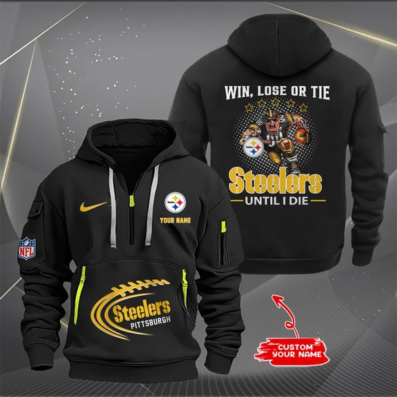 Pittsburgh Steelers New Personalized Quarter Zip Hoodie AZBTQZH000178 - Famjoys Pittsburgh Steelers New Personalized Quarter Zip Hoodie AZBTQZH000178 - Famjoys