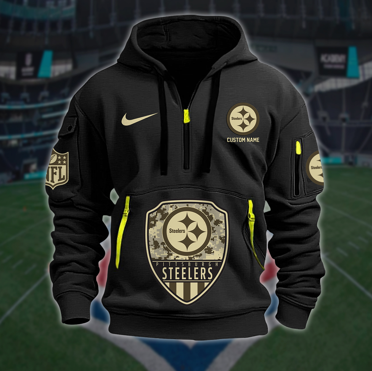 Pittsburgh Steelers New Personalized Quarter Zip Hoodie AZBTQZH000200 - Famjoys Pittsburgh Steelers New Personalized Quarter Zip Hoodie AZBTQZH000200 - Famjoys