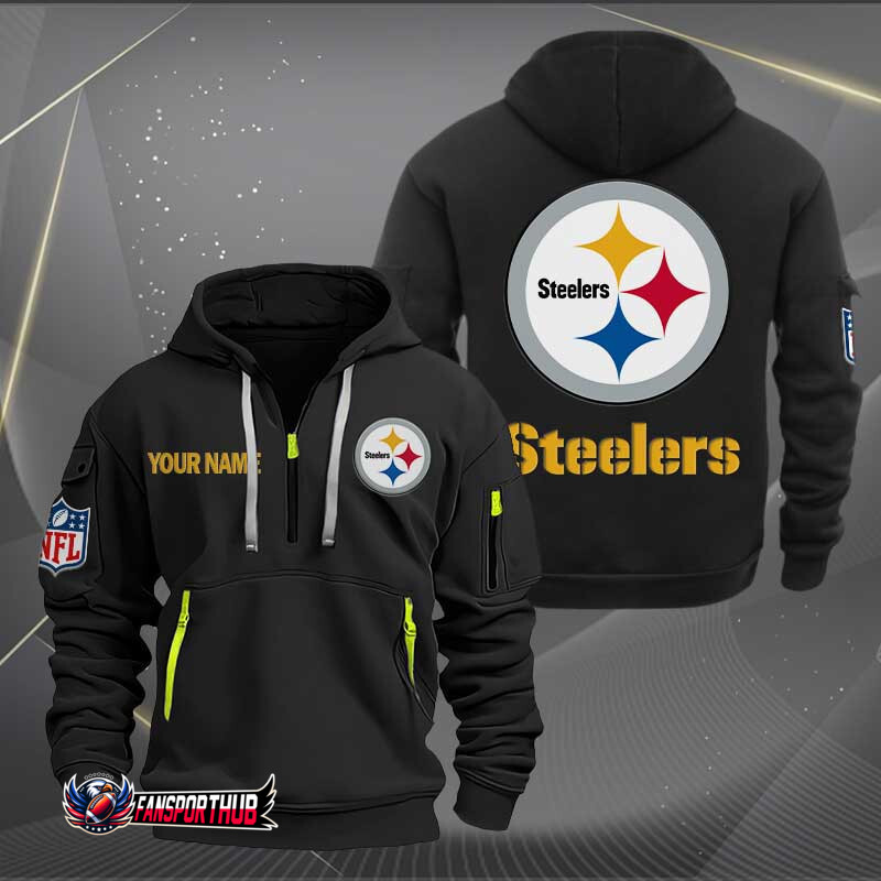 Pittsburgh Steelers New Personalized Quarter Zip Hoodie AZBTQZH000215 - Famjoys Pittsburgh Steelers New Personalized Quarter Zip Hoodie AZBTQZH000215 - Famjoys