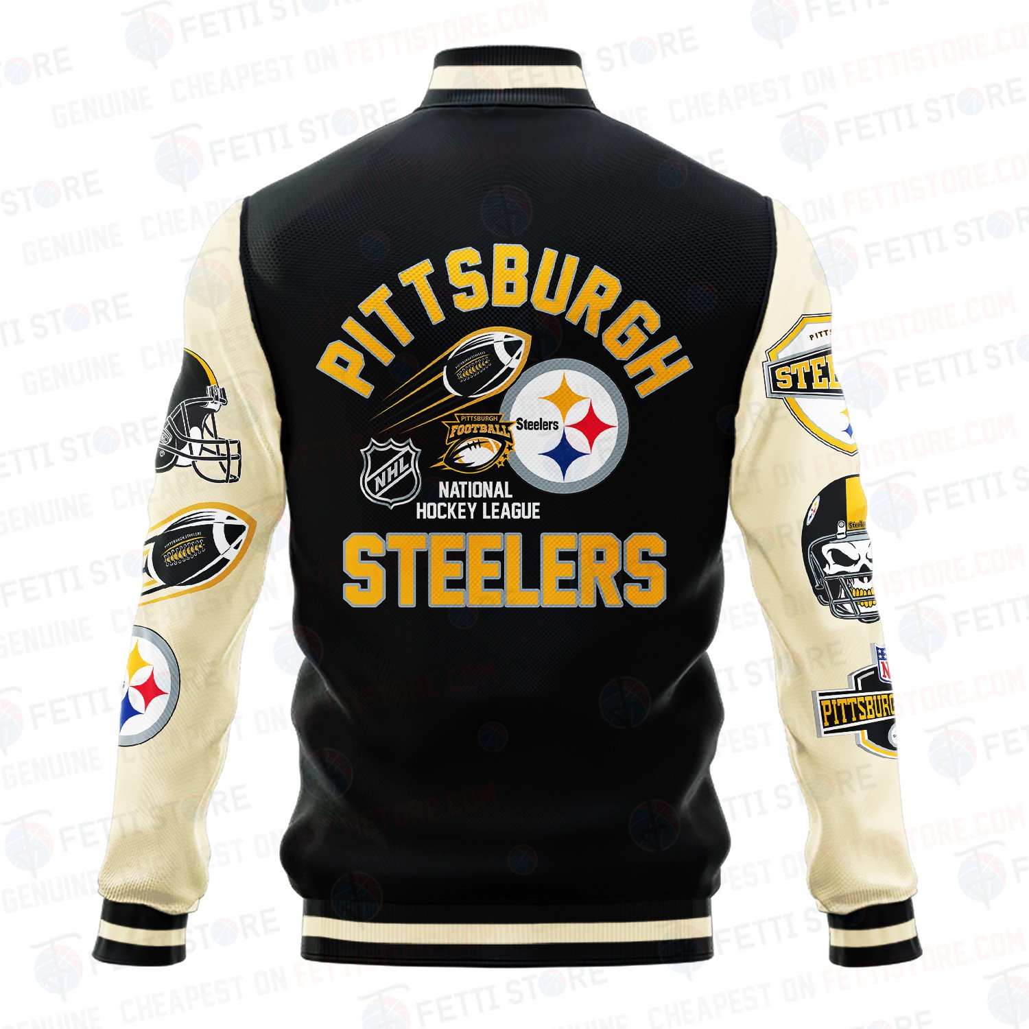 Pittsburgh Steelers Pattern Varsity Jacket - Famjoys Pittsburgh Steelers Pattern Varsity Jacket - Famjoys