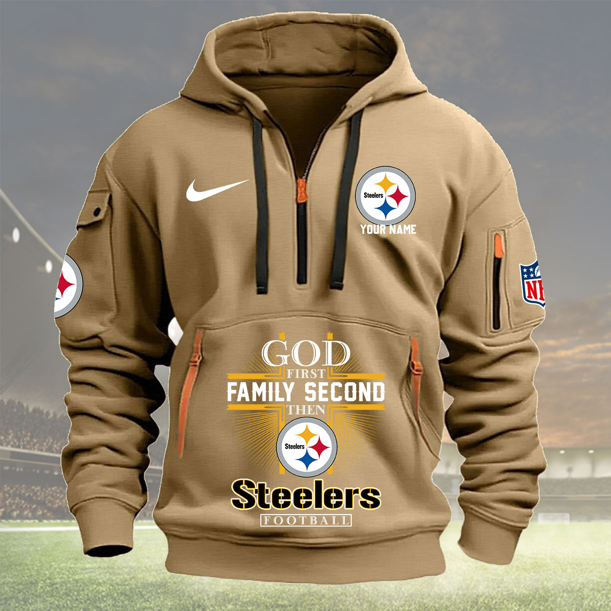 Pittsburgh Steelers Personalized Quarter Zip Hoodie New Collection AZBTQZH000265 - Famjoys Pittsburgh Steelers Personalized Quarter Zip Hoodie New Collection AZBTQZH000265 - Famjoys