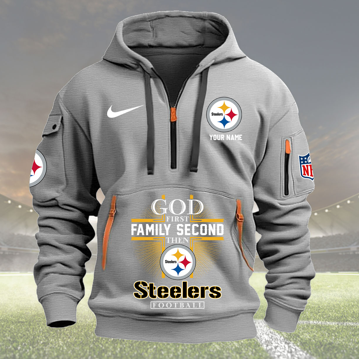 Pittsburgh Steelers Personalized Quarter Zip Hoodie New Collection AZBTQZH000265 - Famjoys Pittsburgh Steelers Personalized Quarter Zip Hoodie New Collection AZBTQZH000265 - Famjoys