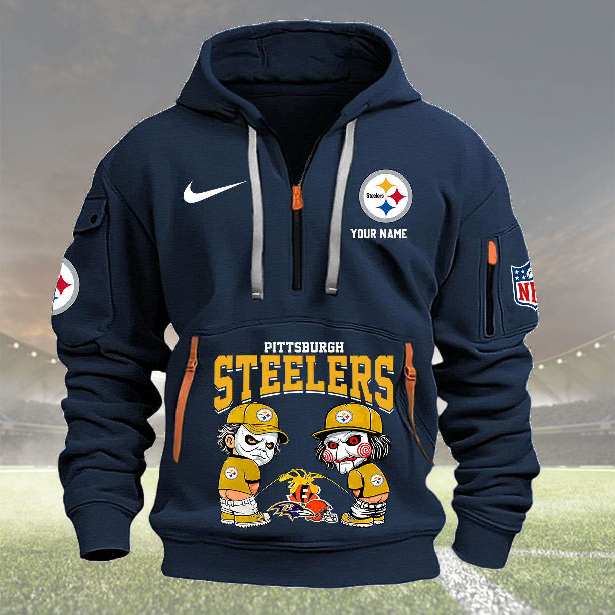 Pittsburgh Steelers Personalized Quarter Zip Hoodie New Collection AZBTQZH000299 - Famjoys Pittsburgh Steelers Personalized Quarter Zip Hoodie New Collection AZBTQZH000299 - Famjoys