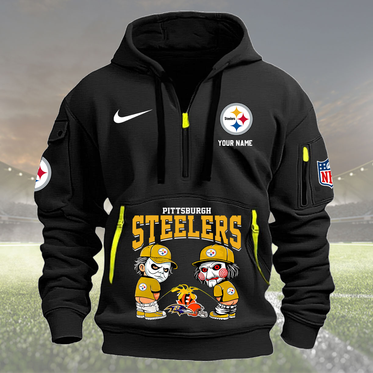 Pittsburgh Steelers Personalized Quarter Zip Hoodie New Collection AZBTQZH000299 - Famjoys Pittsburgh Steelers Personalized Quarter Zip Hoodie New Collection AZBTQZH000299 - Famjoys
