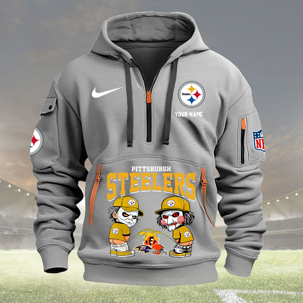 Pittsburgh Steelers Personalized Quarter Zip Hoodie New Collection AZBTQZH000299 - Famjoys Pittsburgh Steelers Personalized Quarter Zip Hoodie New Collection AZBTQZH000299 - Famjoys