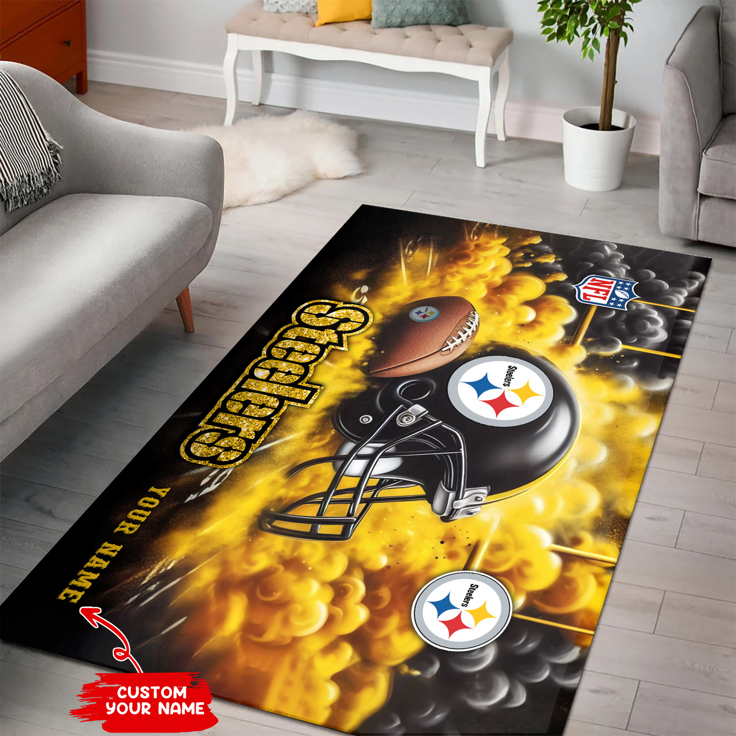 Pittsburgh Steelers Personalized Rectangle Rug BGRERUG113 - Famjoys Pittsburgh Steelers Personalized Rectangle Rug BGRERUG113 - Famjoys