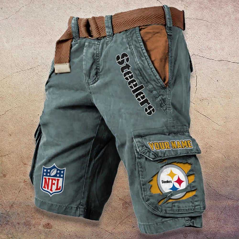 Pittsburgh Steelers Pocket Print Cargo Shorts - Famjoys Pittsburgh Steelers Pocket Print Cargo Shorts - Famjoys