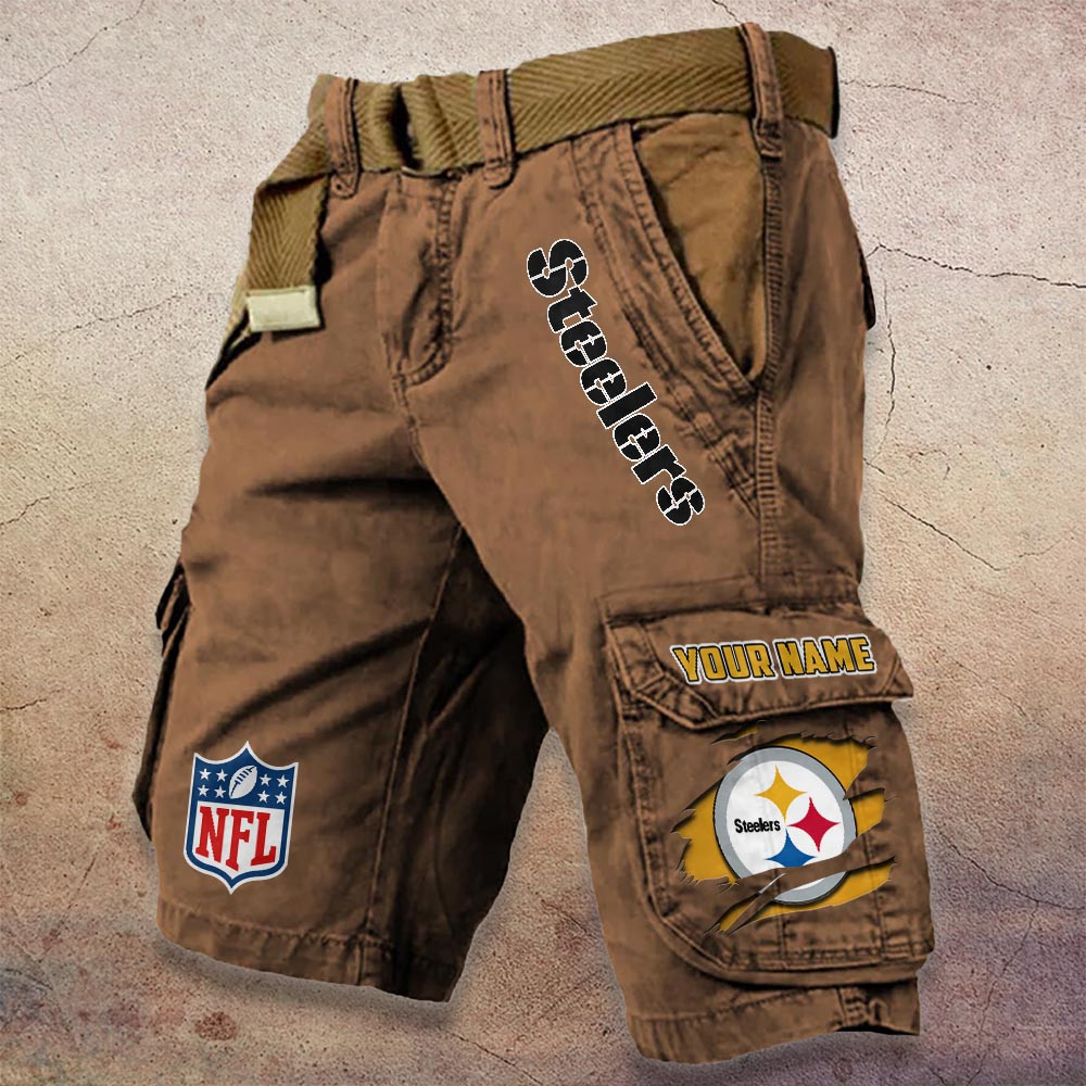 Pittsburgh Steelers Pocket Print Cargo Shorts - Famjoys Pittsburgh Steelers Pocket Print Cargo Shorts - Famjoys