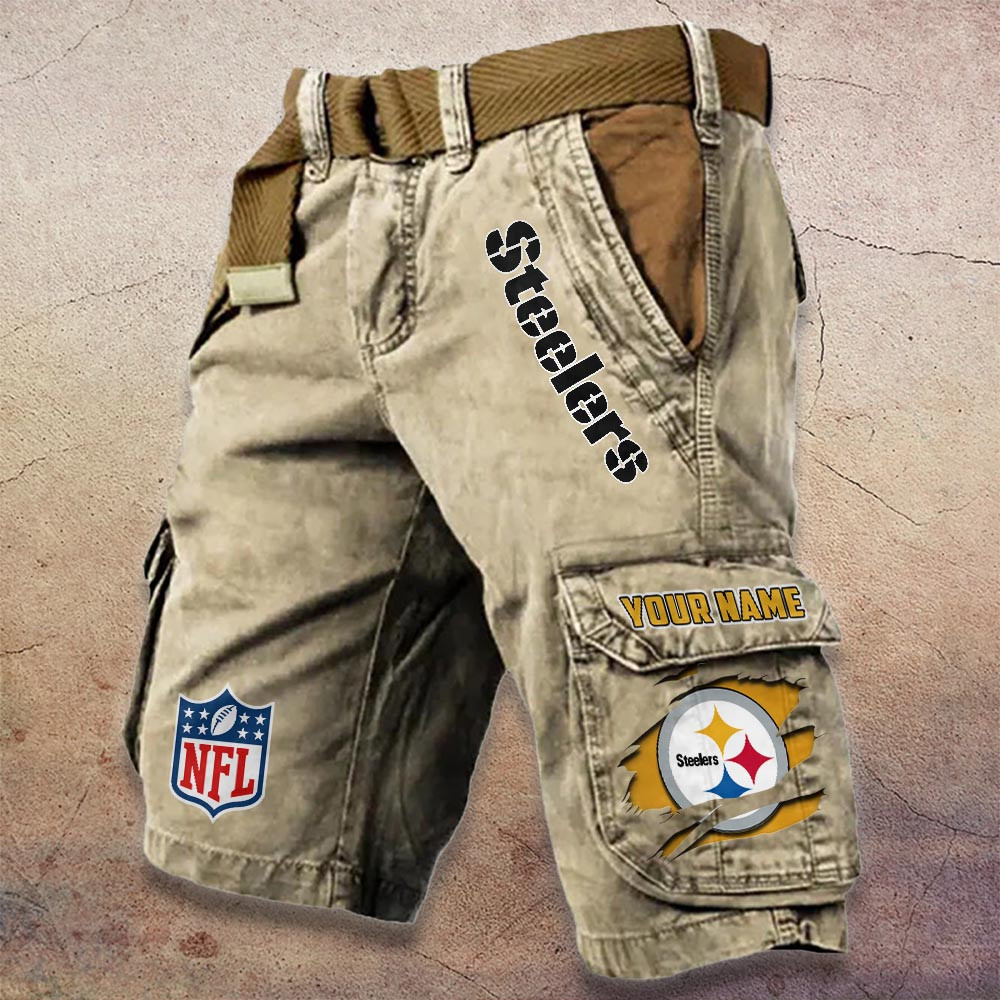 Pittsburgh Steelers Pocket Print Cargo Shorts - Famjoys Pittsburgh Steelers Pocket Print Cargo Shorts - Famjoys