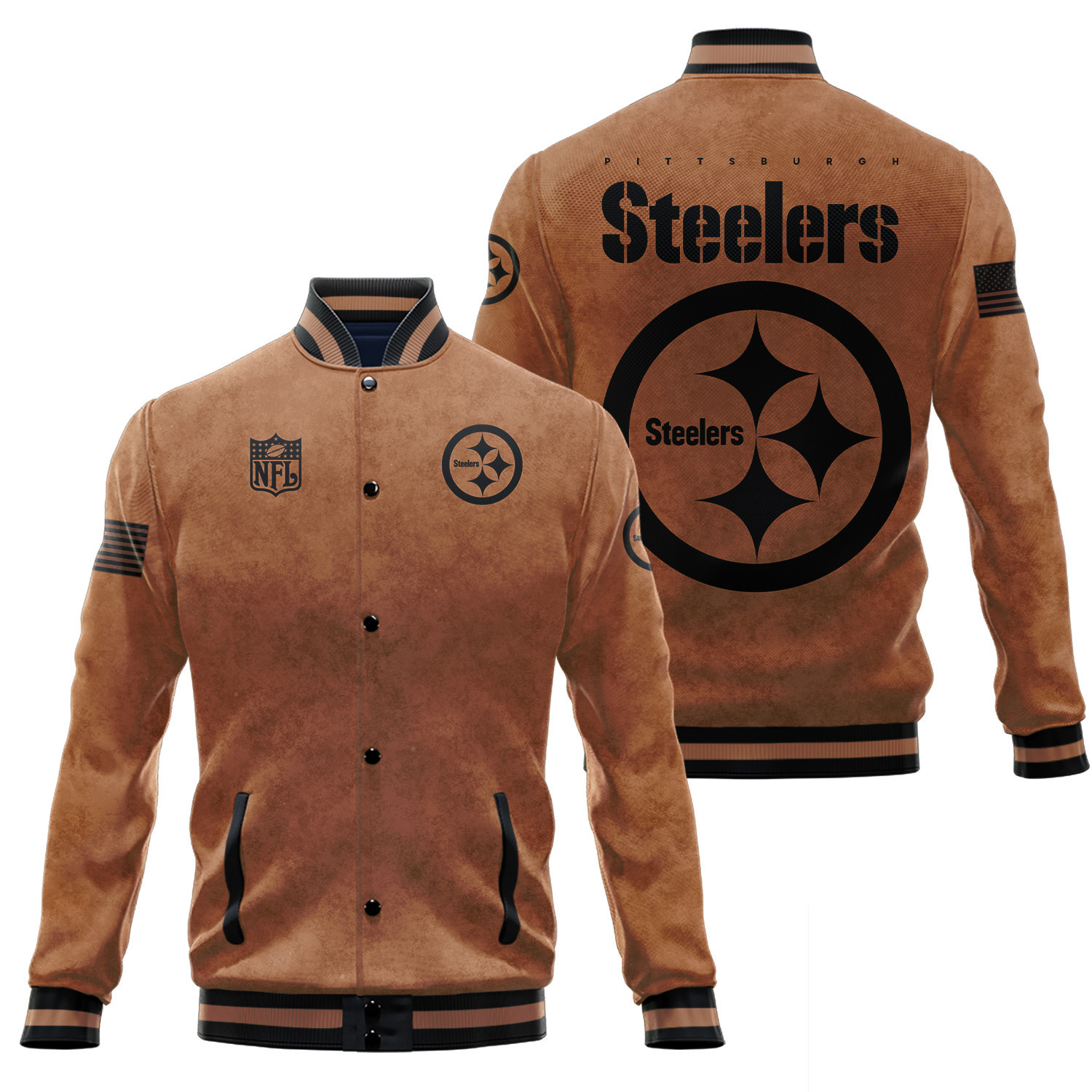 Pittsburgh Steelers Salute To Service Club Baseball Jacket Varsity Jacket - Brown - Famjoys Pittsburgh Steelers Salute To Service Club Baseball Jacket Varsity Jacket - Brown - Famjoys