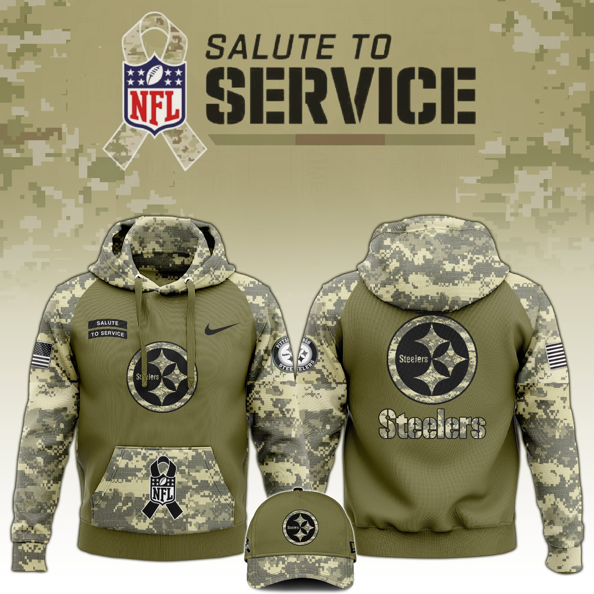 Pittsburgh Steelers Salute to Service Club Camo Hoodie #2 - Famjoys Pittsburgh Steelers Salute to Service Club Camo Hoodie #2 - Famjoys