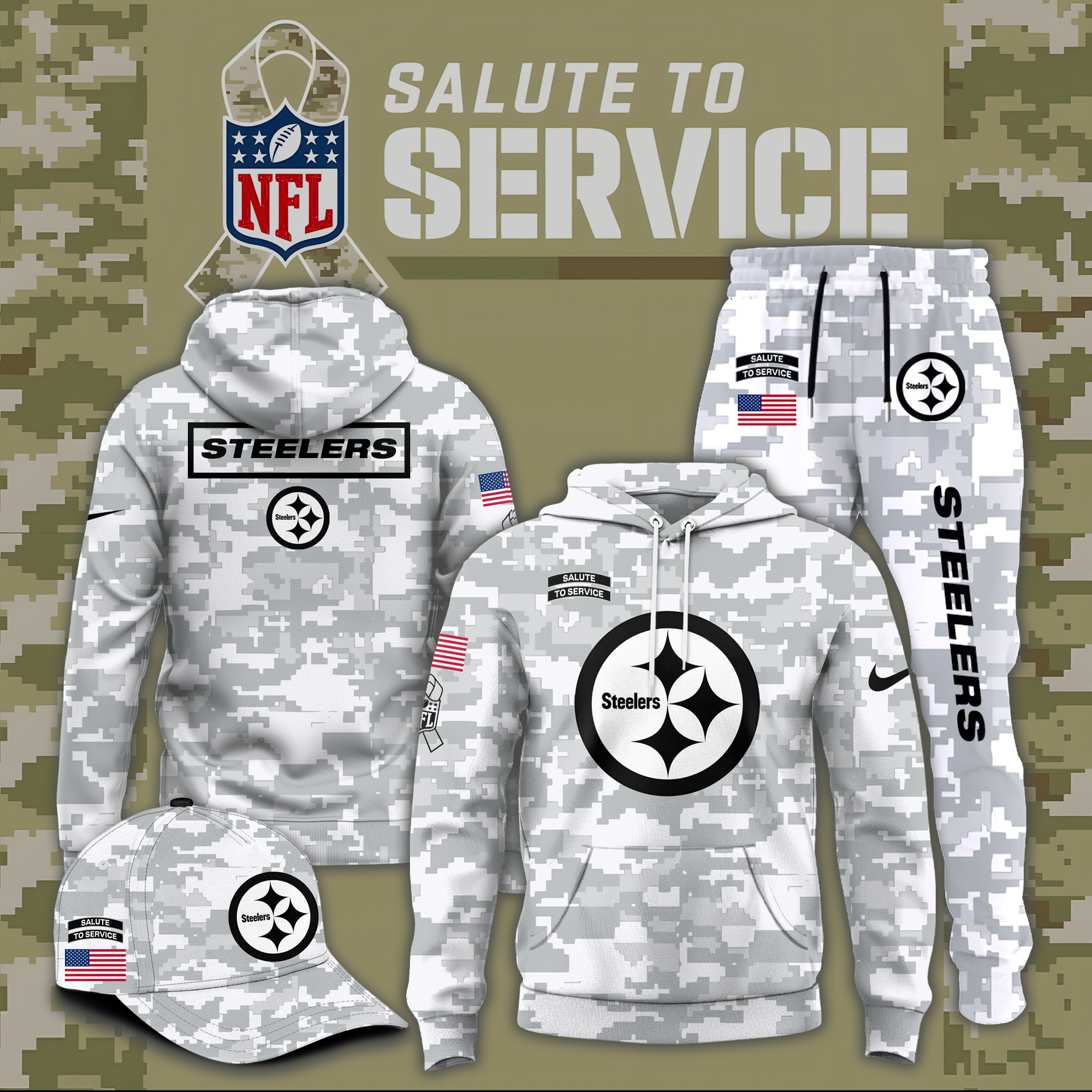 Pittsburgh Steelers Salute to Service Club Fleece Pullover Hoodie - Famjoys Pittsburgh Steelers Salute to Service Club Fleece Pullover Hoodie - Famjoys