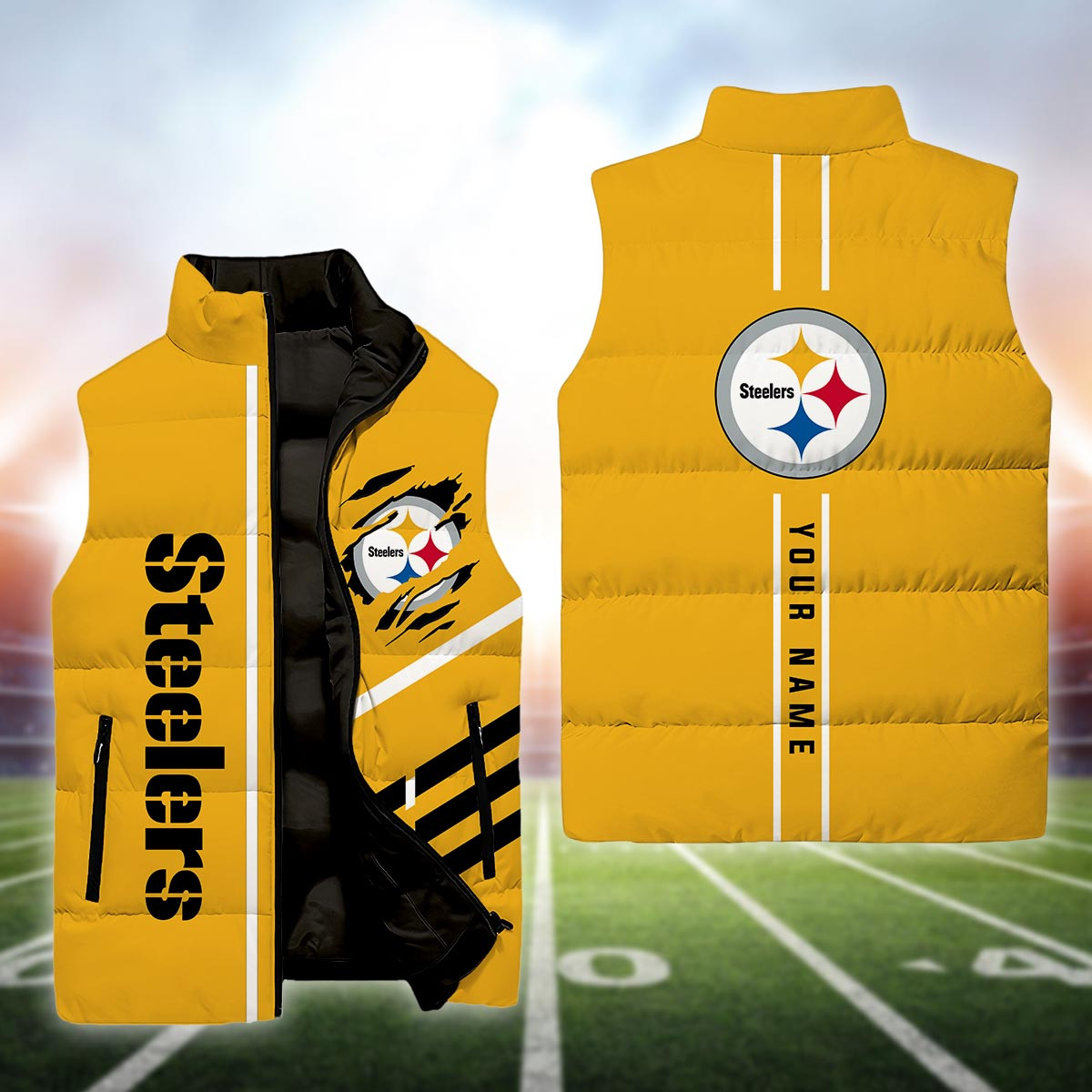 Pittsburgh Steelers Sleeveless Down Puffer Jacket - Famjoys Pittsburgh Steelers Sleeveless Down Puffer Jacket - Famjoys