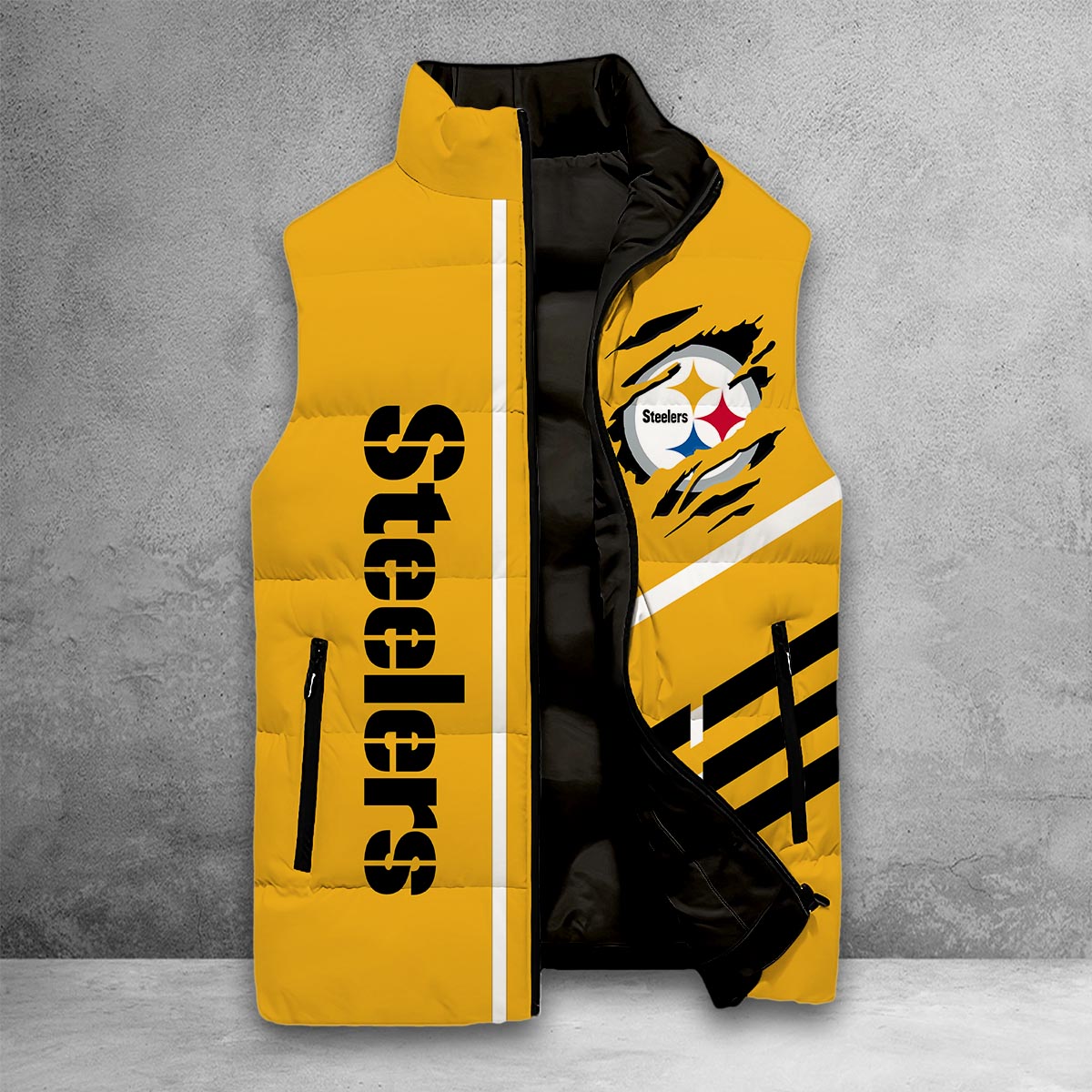 Pittsburgh Steelers Sleeveless Down Puffer Jacket - Famjoys Pittsburgh Steelers Sleeveless Down Puffer Jacket - Famjoys