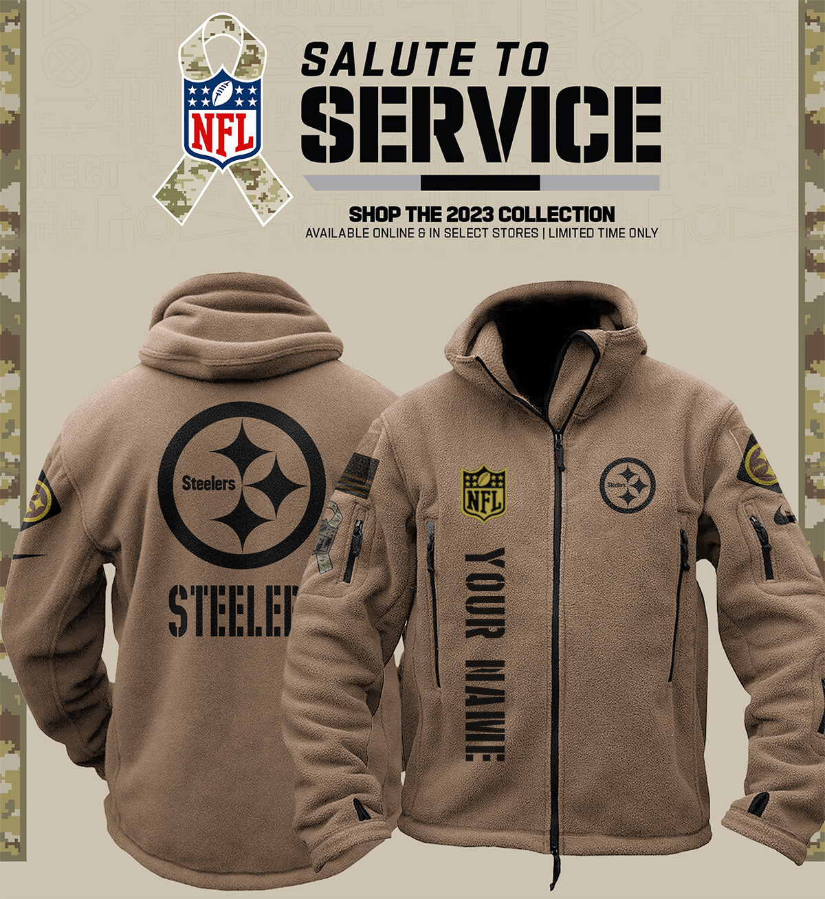 Pittsburgh Steelers Veterans H267 Personalized Fleece Tactical Jacket SP07122327ID05DS02 - Famjoys Pittsburgh Steelers Veterans H267 Personalized Fleece Tactical Jacket SP07122327ID05DS02 - Famjoys
