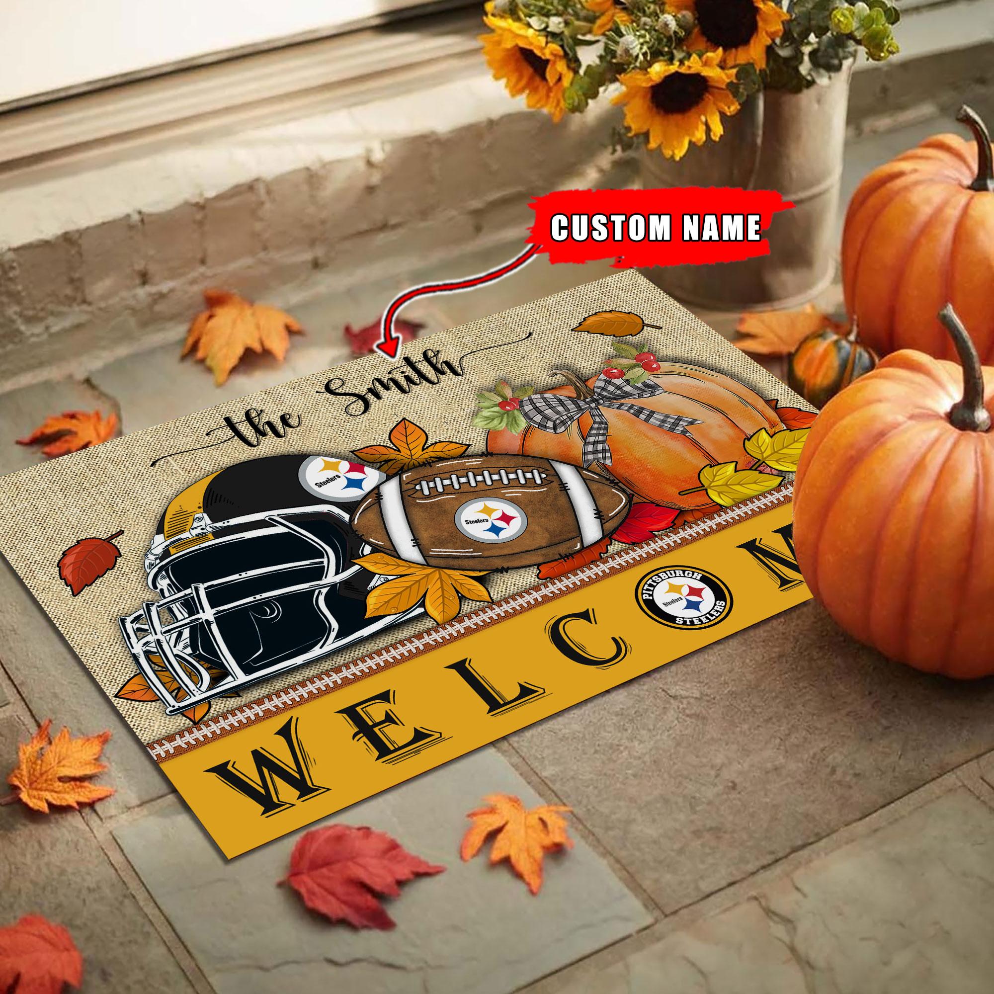 Pittsburgh Steelers Welcome Fall Football Doormat - Famjoys Pittsburgh Steelers Welcome Fall Football Doormat - Famjoys