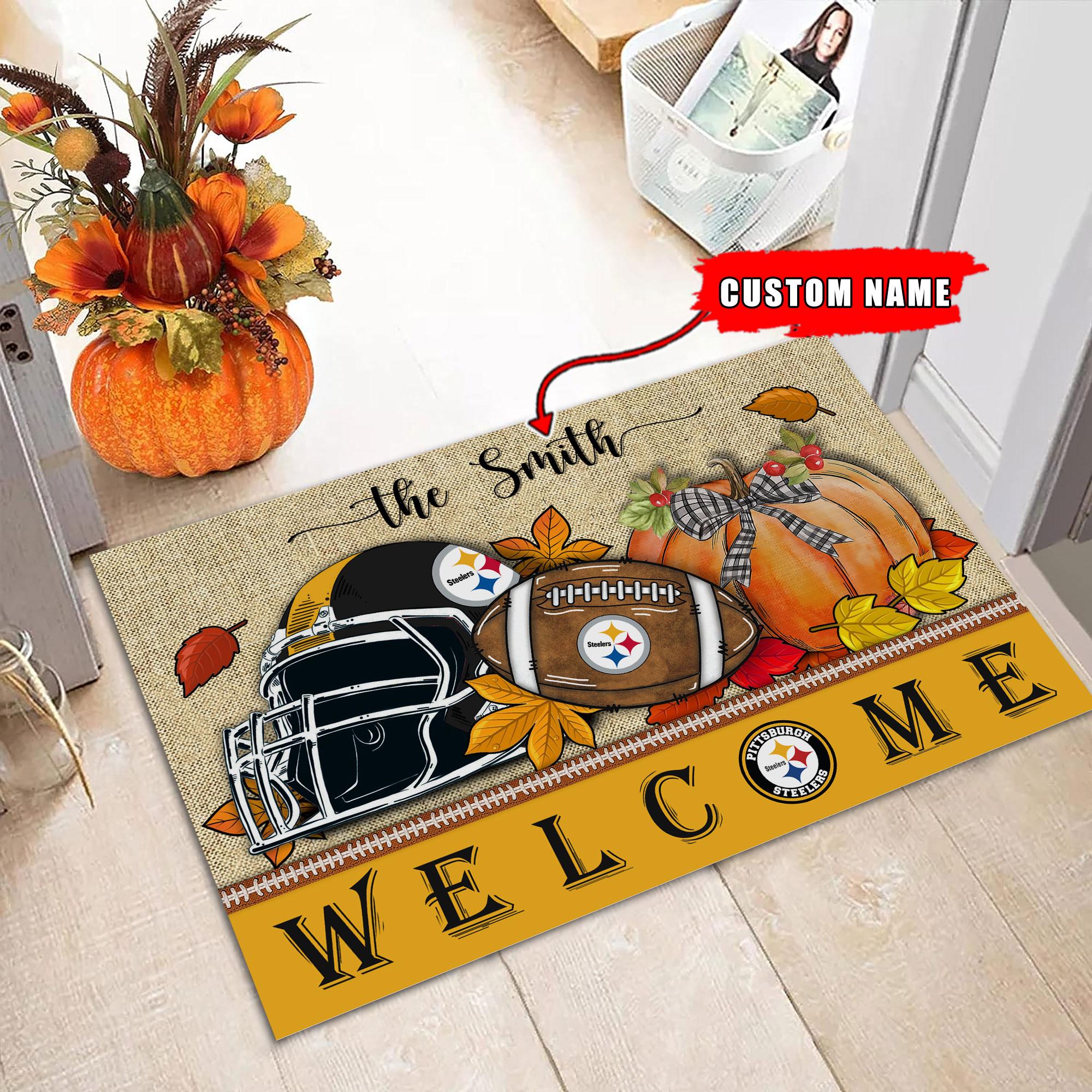 Pittsburgh Steelers Welcome Fall Football Doormat - Famjoys Pittsburgh Steelers Welcome Fall Football Doormat - Famjoys