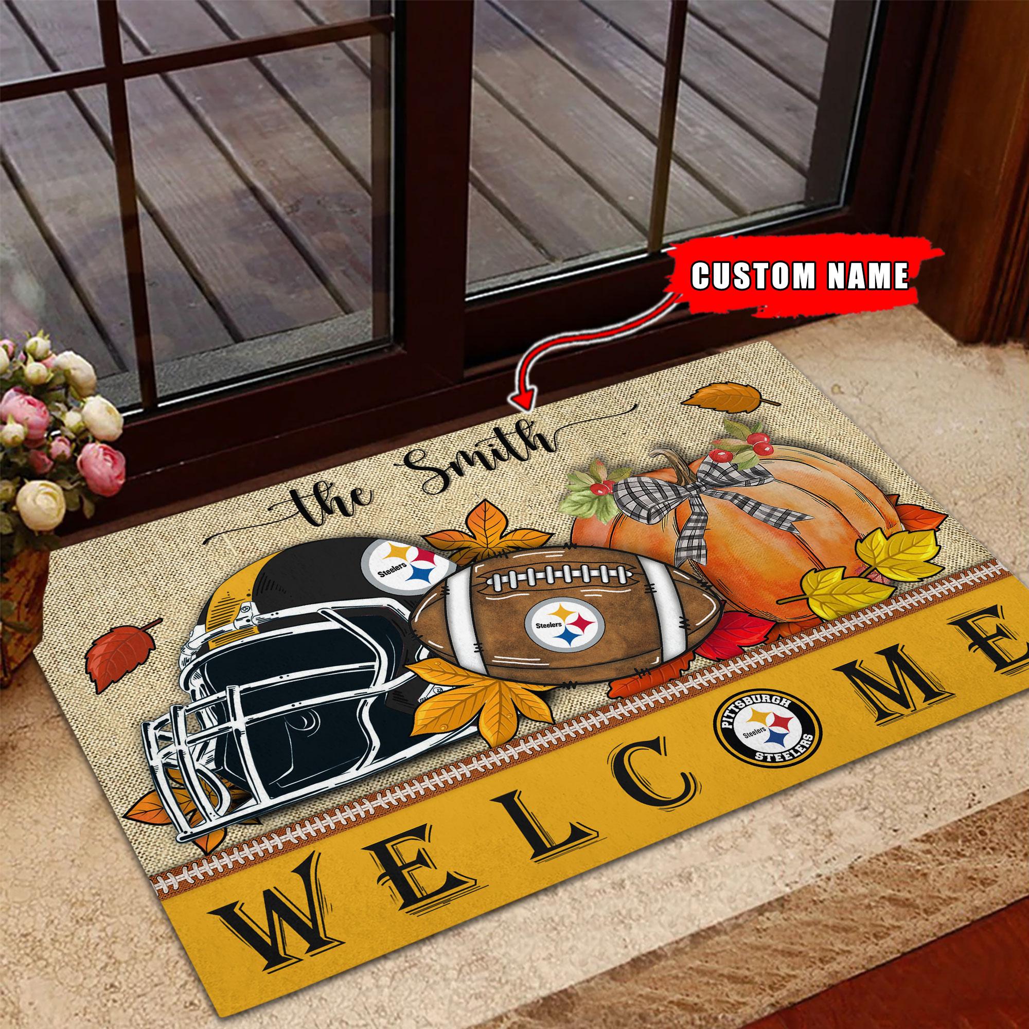 Pittsburgh Steelers Welcome Fall Football Doormat - Famjoys Pittsburgh Steelers Welcome Fall Football Doormat - Famjoys