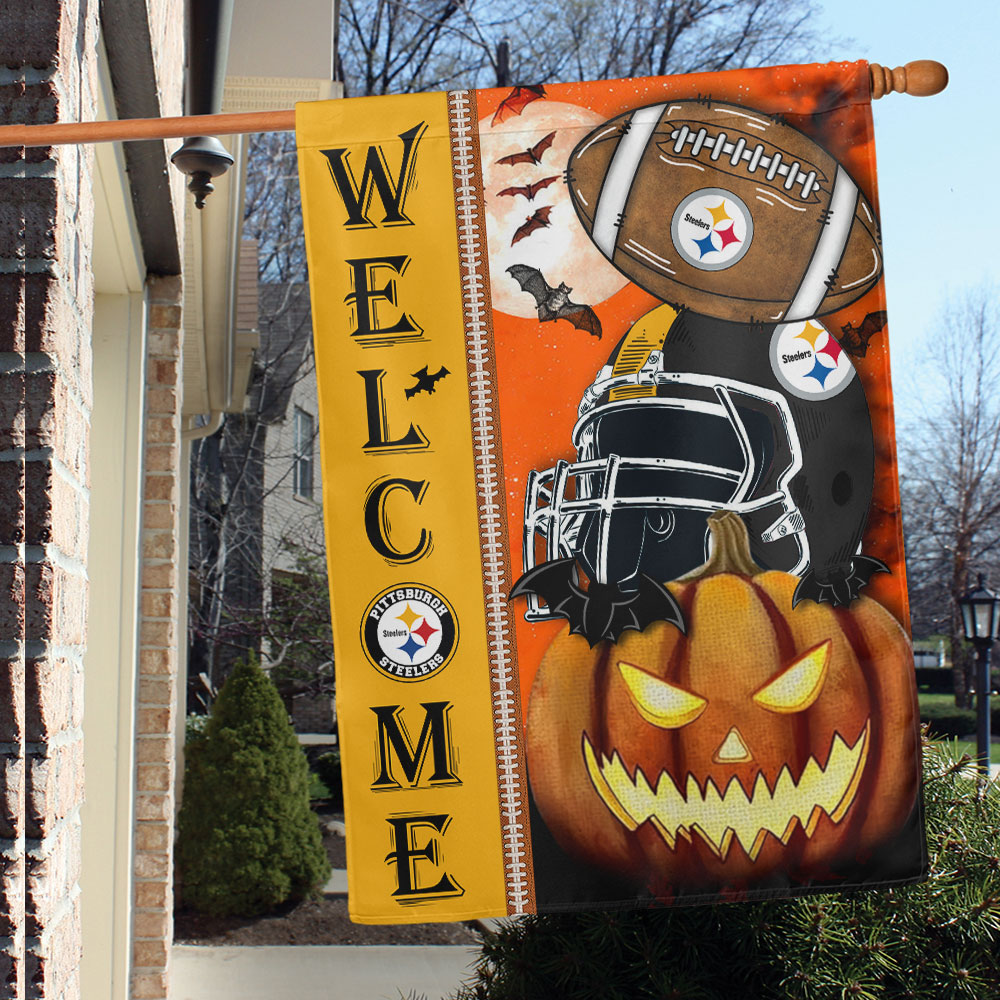Pittsburgh Steelers Welcome Halloween Garden Flag, House Flag Double Sided Printed - Famjoys Pittsburgh Steelers Welcome Halloween Garden Flag, House Flag Double Sided Printed - Famjoys