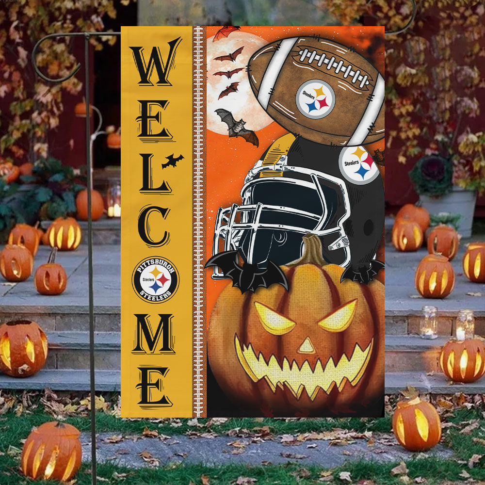 Pittsburgh Steelers Welcome Halloween Garden Flag, House Flag Double Sided Printed - Famjoys Pittsburgh Steelers Welcome Halloween Garden Flag, House Flag Double Sided Printed - Famjoys