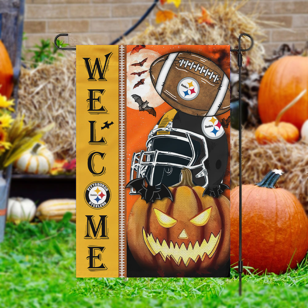 Pittsburgh Steelers Welcome Halloween Garden Flag, House Flag Double Sided Printed - Famjoys Pittsburgh Steelers Welcome Halloween Garden Flag, House Flag Double Sided Printed - Famjoys