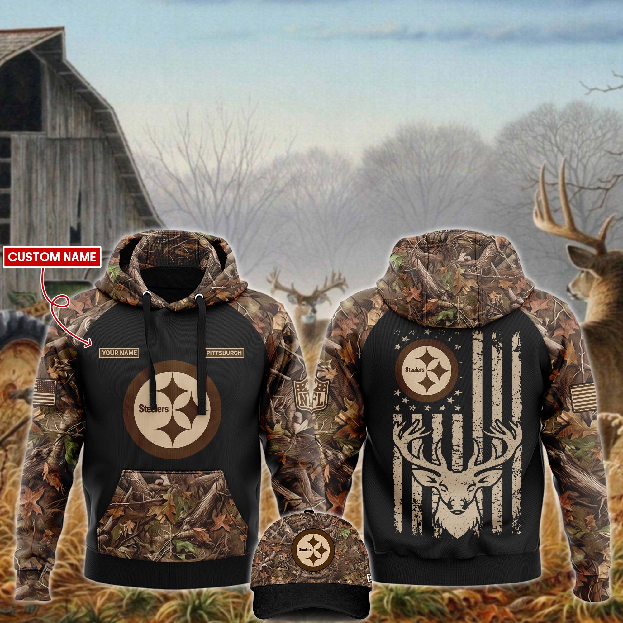 Pittsburgh Steelers x Hunting Hoodie s - Famjoys Pittsburgh Steelers x Hunting Hoodie s - Famjoys