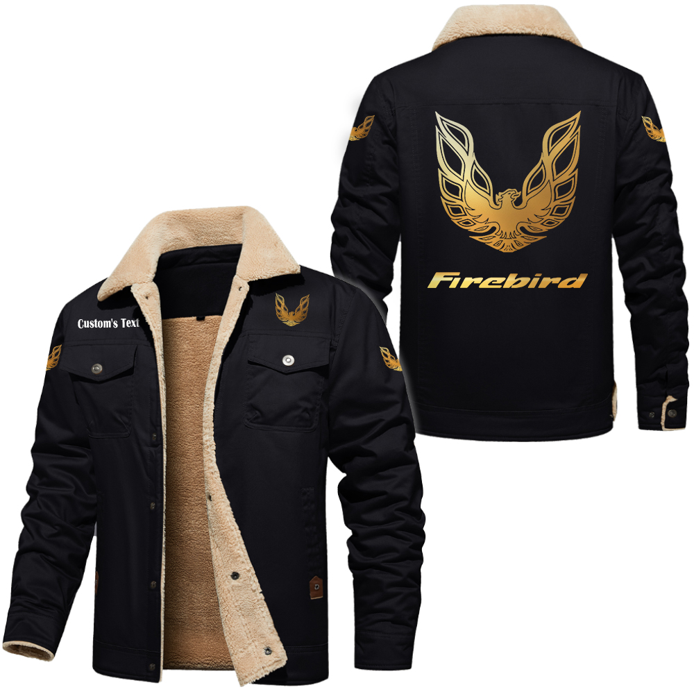 Pontiac Firebird Golden Logo Cargo Fleece Lined Cotton Jacket Multicolor, vintage style, customize name 