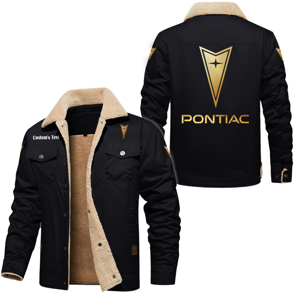 Pontiac Golden Logo Cargo Fleece Lined Cotton Jacket Multicolor, vintage style, customize name 