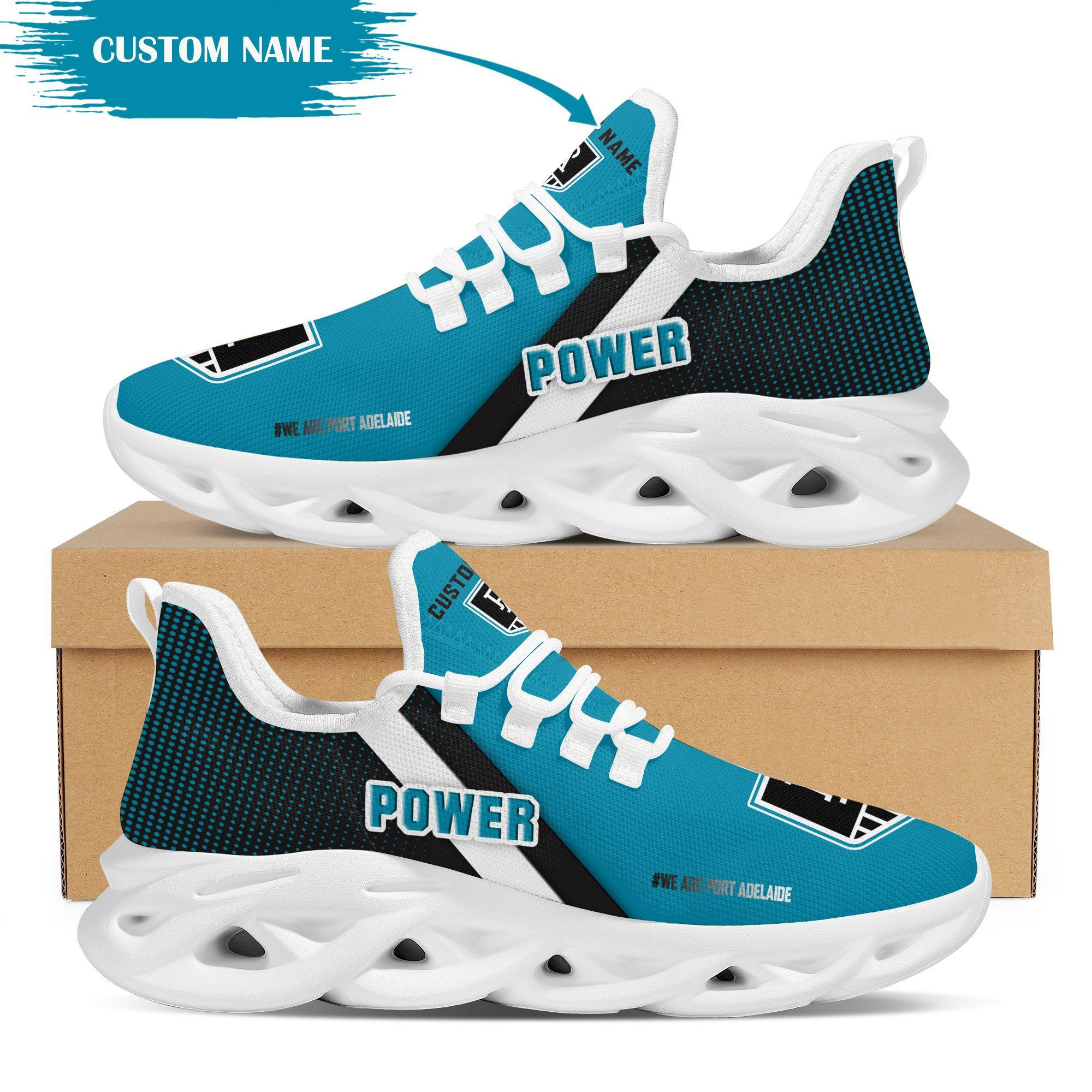 Port Adelaide Power Custom Personalized Max Soul Sneakers Shoes - Famjoys Port Adelaide Power Custom Personalized Max Soul Sneakers Shoes - Famjoys