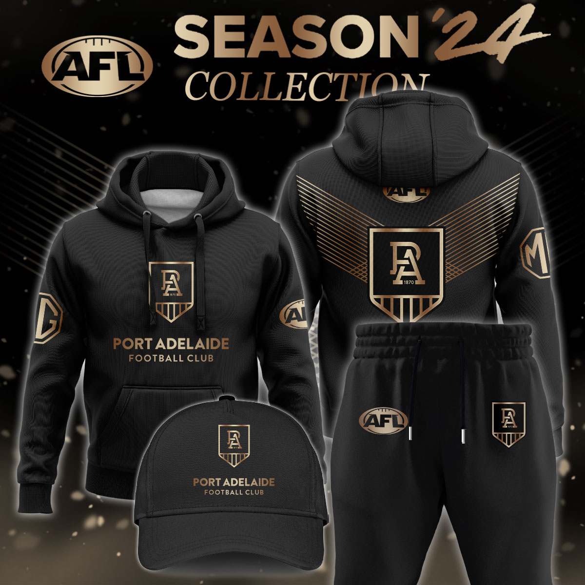 Port Adelaide Power Gold Premier Hoodie Set - Famjoys Port Adelaide Power Gold Premier Hoodie Set - Famjoys