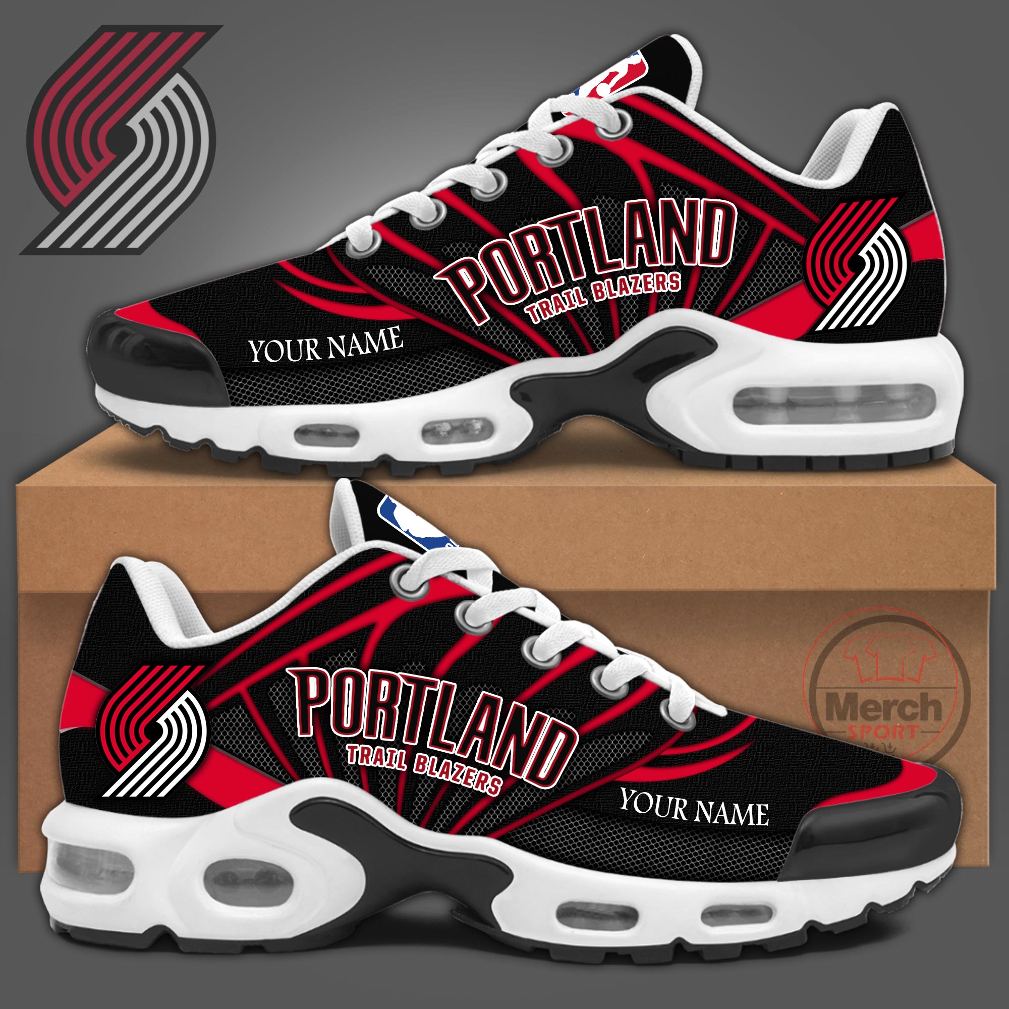 Portland Trail Blazers Personalized Air Max Plus Sneakers V1 - Famjoys Portland Trail Blazers Personalized Air Max Plus Sneakers V1 - Famjoys