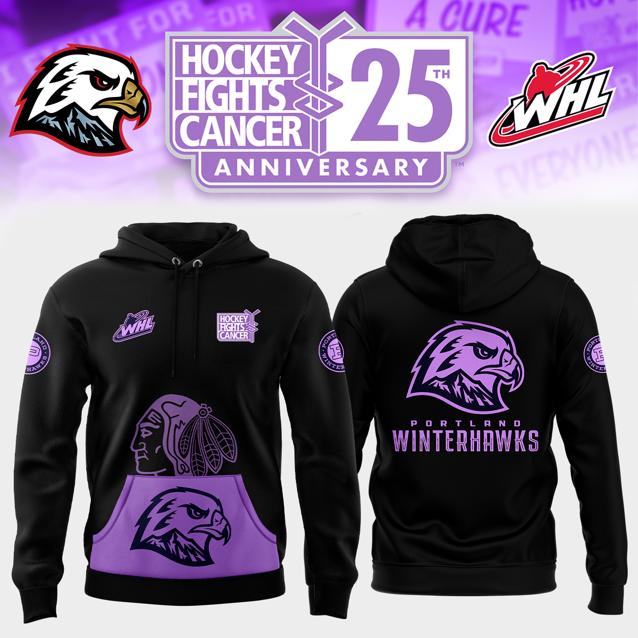 Portland Winterhawks Hockey Fight Cancer Hoodie - Famjoys Portland Winterhawks Hockey Fight Cancer Hoodie - Famjoys