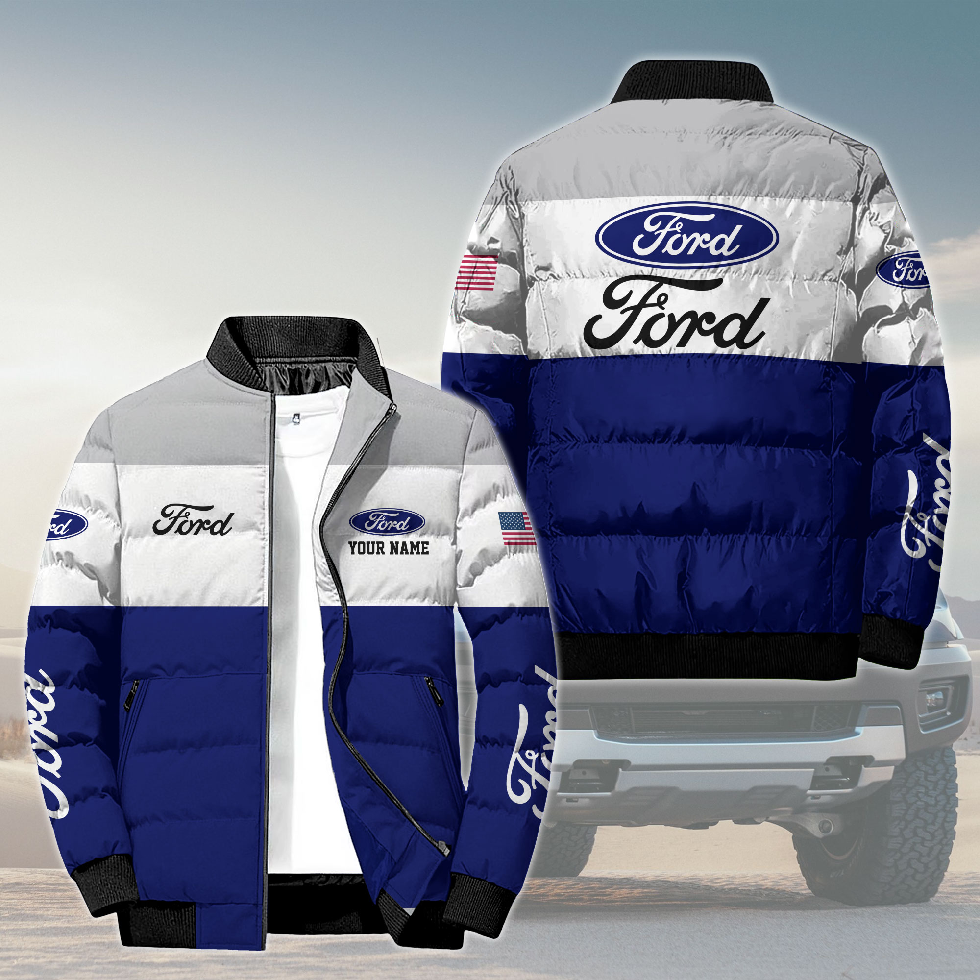 PPBLPC2845 Ford 3D Bomber Down Jacket - Famjoys PPBLPC2845 Ford 3D Bomber Down Jacket - Famjoys