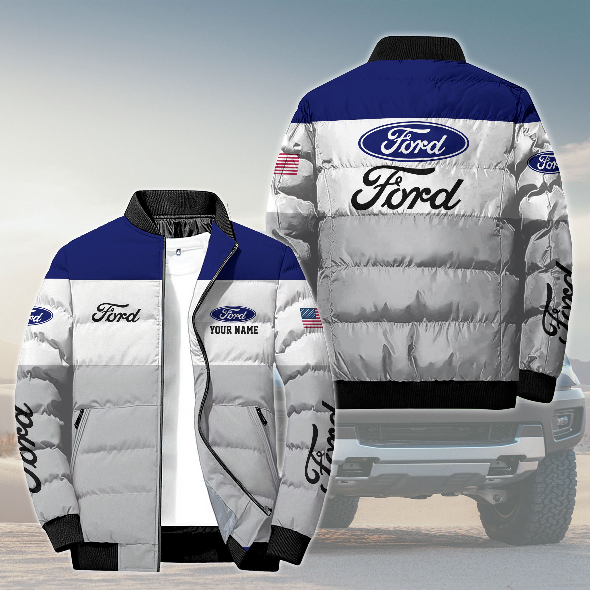 PPBLPC2845 Ford 3D Bomber Down Jacket - Famjoys PPBLPC2845 Ford 3D Bomber Down Jacket - Famjoys