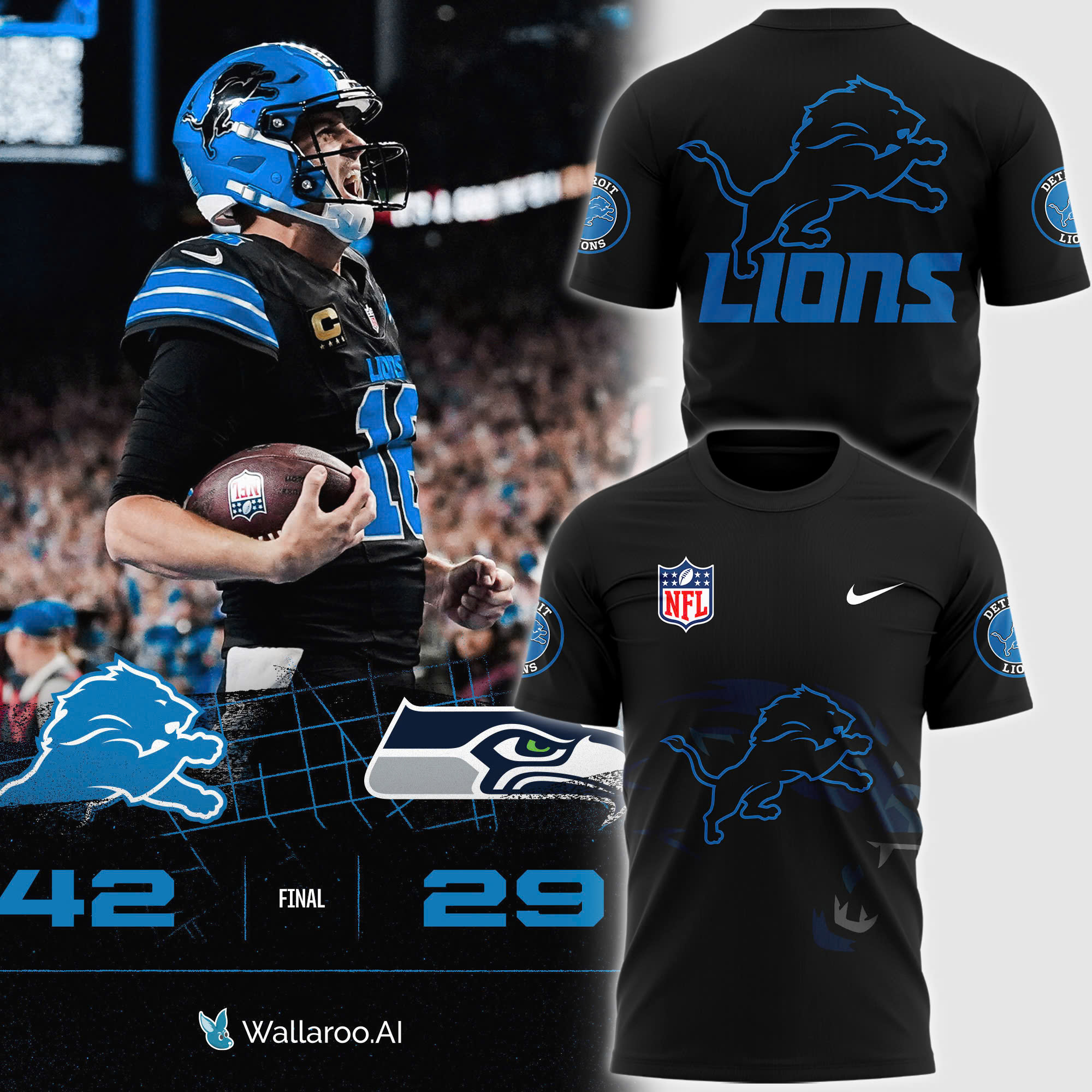 Pro Standard Black Detroit Lions Mash Up T-Shirt - Famjoys Pro Standard Black Detroit Lions Mash Up T-Shirt - Famjoys