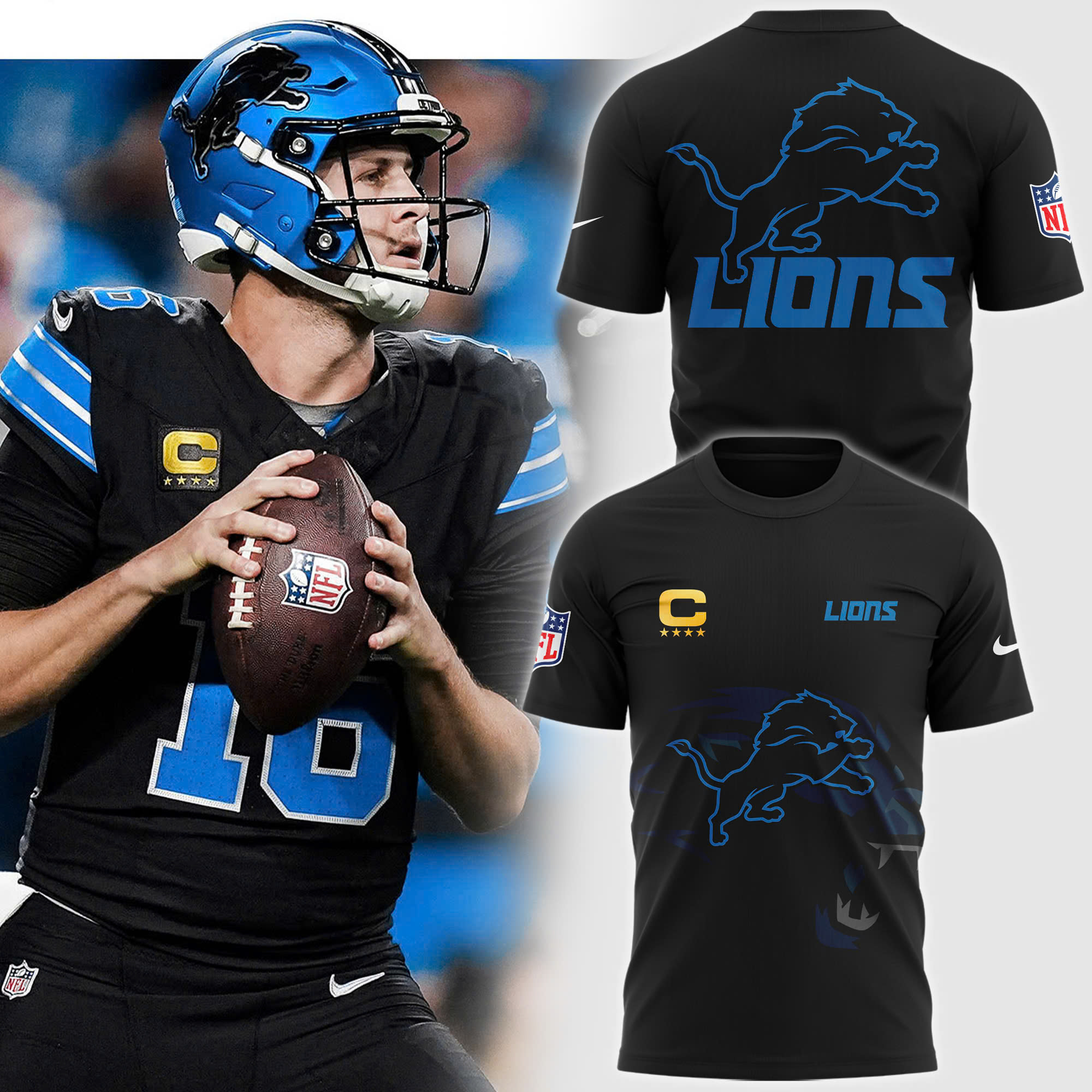 Pro Standard Black Detroit Lions Mash Up T-Shirt V2 - Famjoys Pro Standard Black Detroit Lions Mash Up T-Shirt V2 - Famjoys