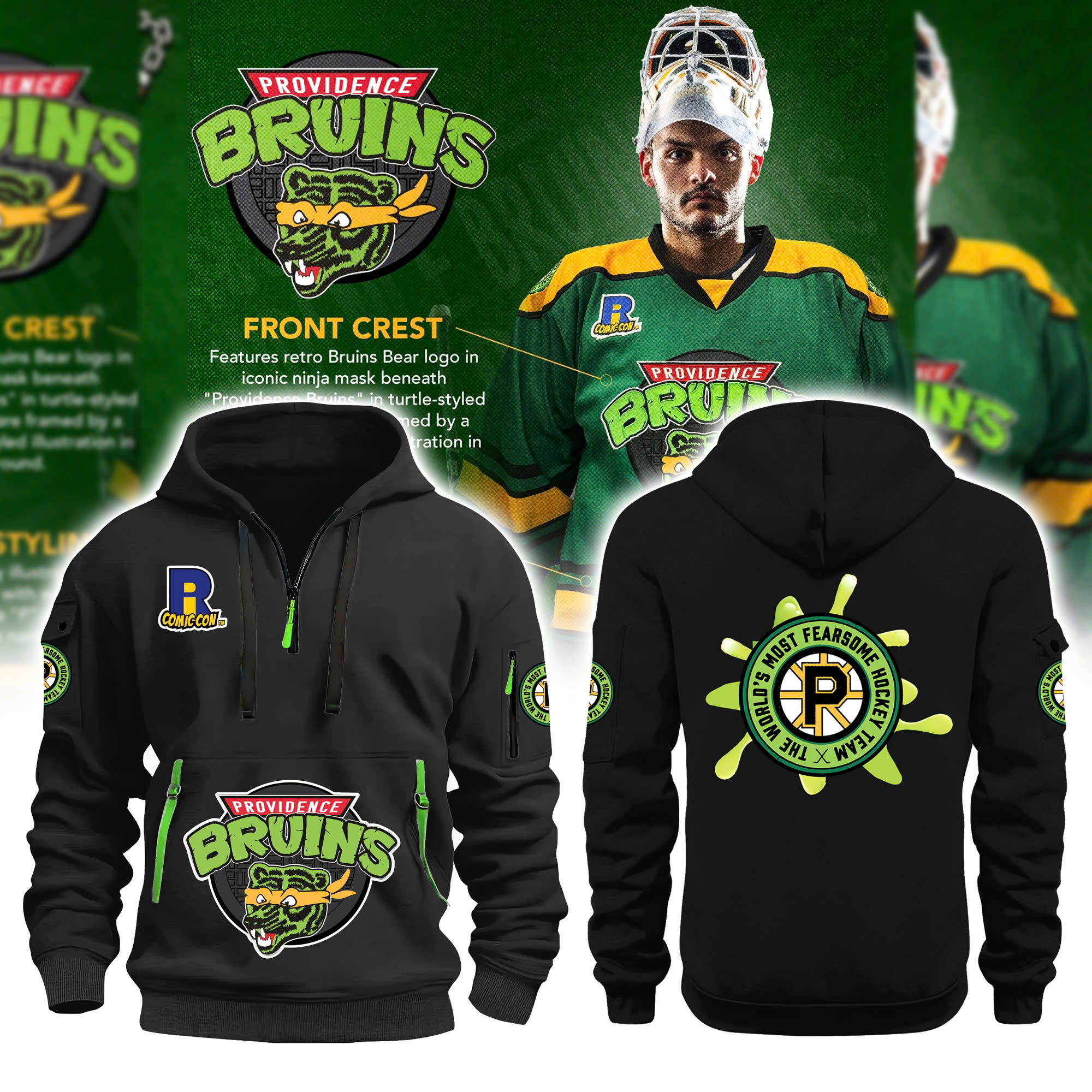 Providence Bruins Turtle Powered RI Comic Black New Hoodie - Famjoys Providence Bruins Turtle Powered RI Comic Black New Hoodie - Famjoys