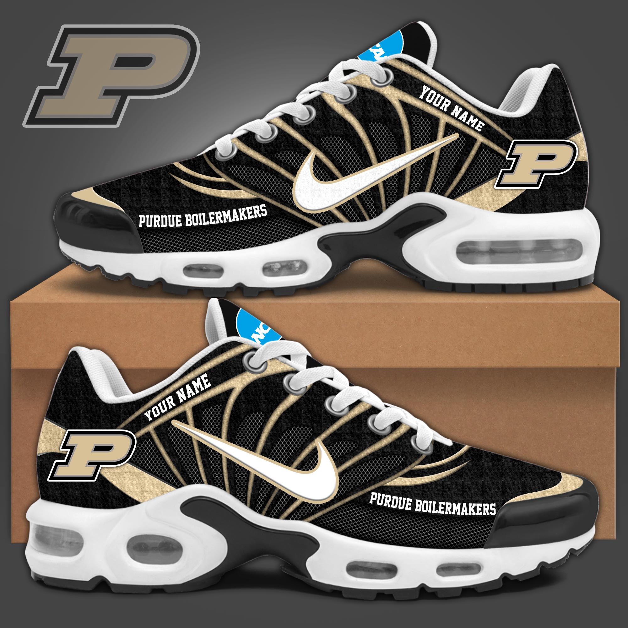 Purdue Boilermakers Air Max Plus Sneakers - Famjoys Purdue Boilermakers Air Max Plus Sneakers - Famjoys