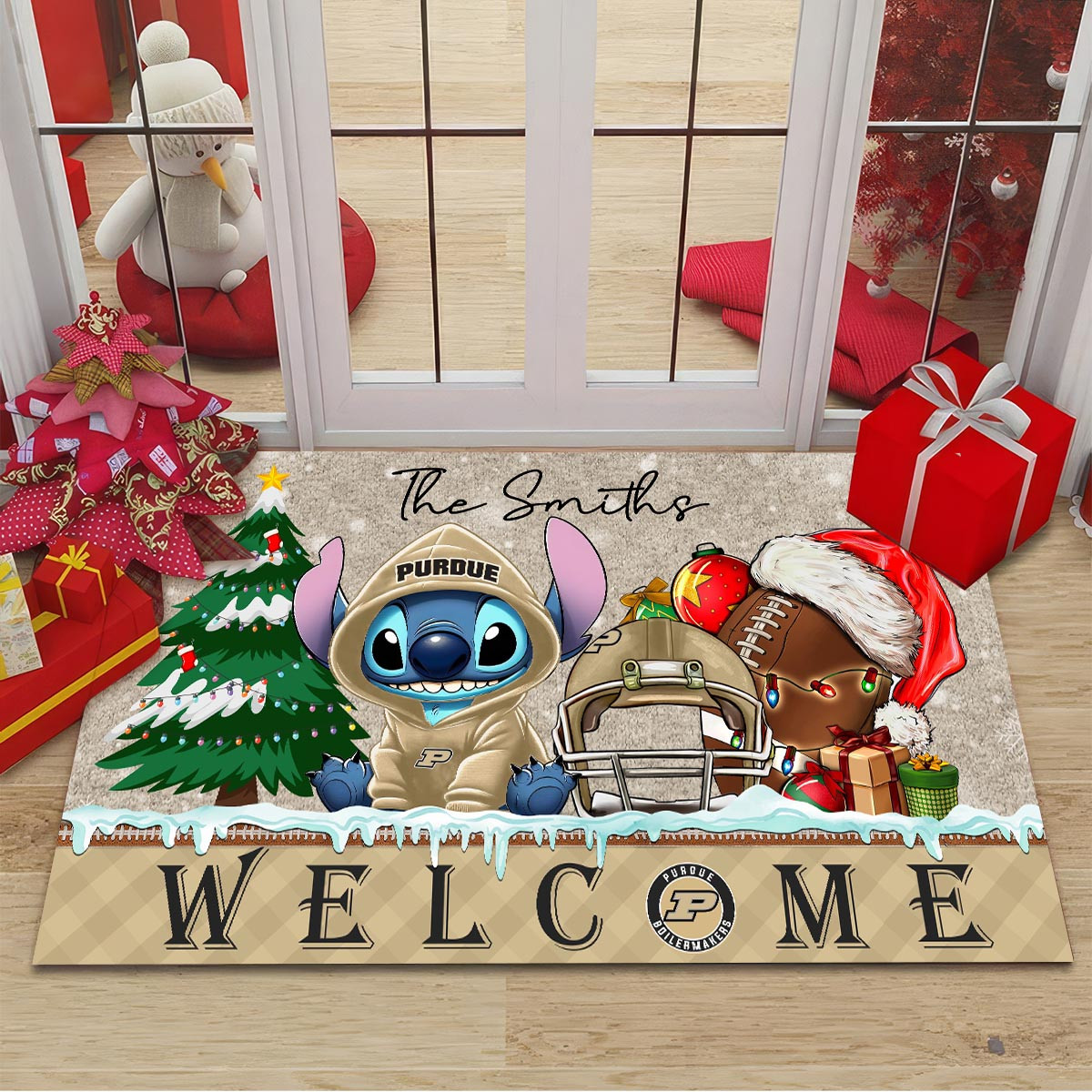 Purdue Boilermakers Cute Stitch Christmas Doormat - Famjoys Purdue Boilermakers Cute Stitch Christmas Doormat - Famjoys