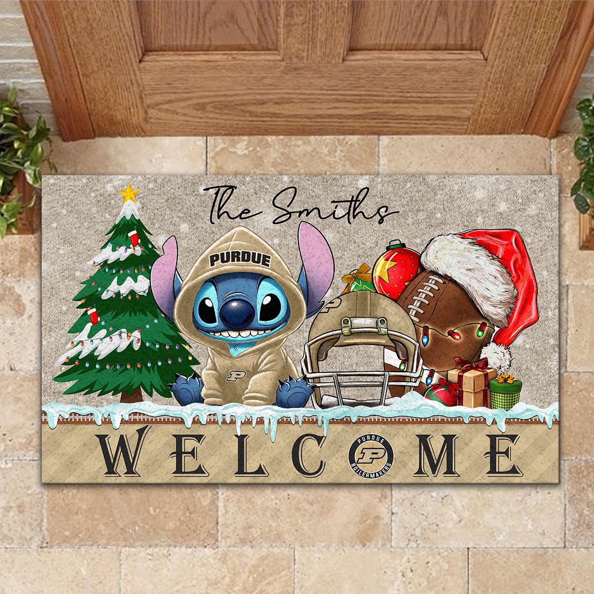 Purdue Boilermakers Cute Stitch Christmas Doormat - Famjoys Purdue Boilermakers Cute Stitch Christmas Doormat - Famjoys