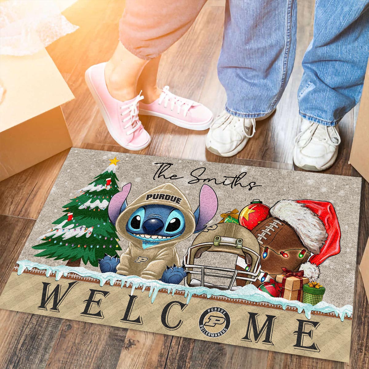 Purdue Boilermakers Cute Stitch Christmas Doormat - Famjoys Purdue Boilermakers Cute Stitch Christmas Doormat - Famjoys