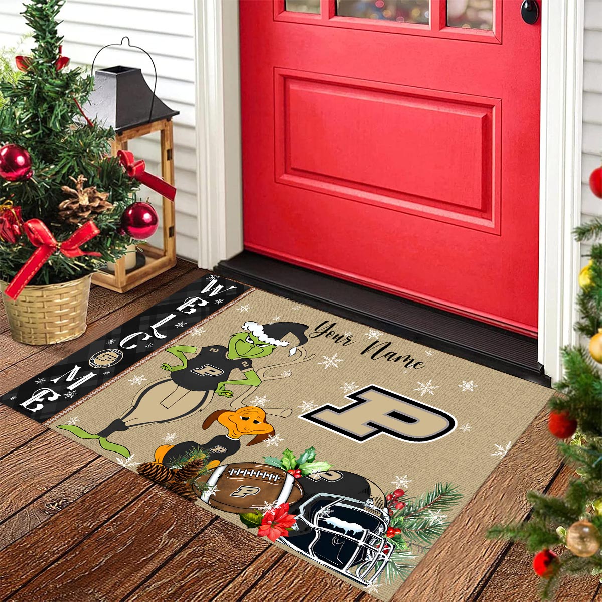 Purdue Boilermakers Grinch Christmas Welcome Football Doormat - Famjoys Purdue Boilermakers Grinch Christmas Welcome Football Doormat - Famjoys