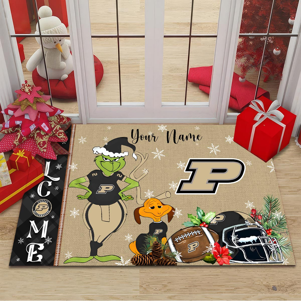 Purdue Boilermakers Grinch Christmas Welcome Football Doormat - Famjoys Purdue Boilermakers Grinch Christmas Welcome Football Doormat - Famjoys