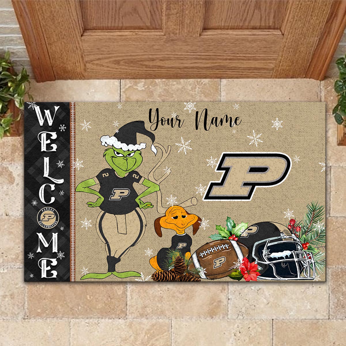 Purdue Boilermakers Grinch Christmas Welcome Football Doormat - Famjoys Purdue Boilermakers Grinch Christmas Welcome Football Doormat - Famjoys