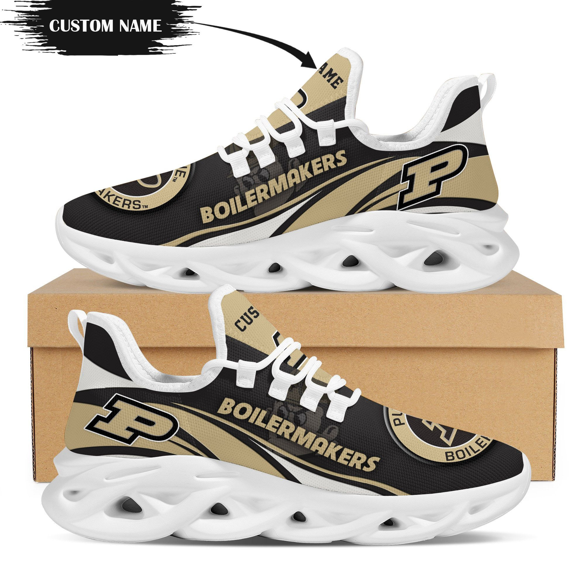 Purdue Boilermakers Mascot Custom Name Personalized Max Soul Sneakers - Famjoys Purdue Boilermakers Mascot Custom Name Personalized Max Soul Sneakers - Famjoys