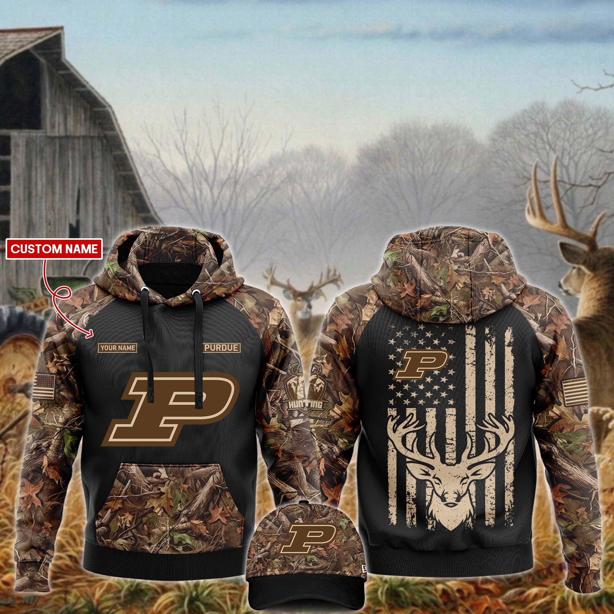 Purdue Boilermakers x Hunting Hoodie - Famjoys Purdue Boilermakers x Hunting Hoodie - Famjoys