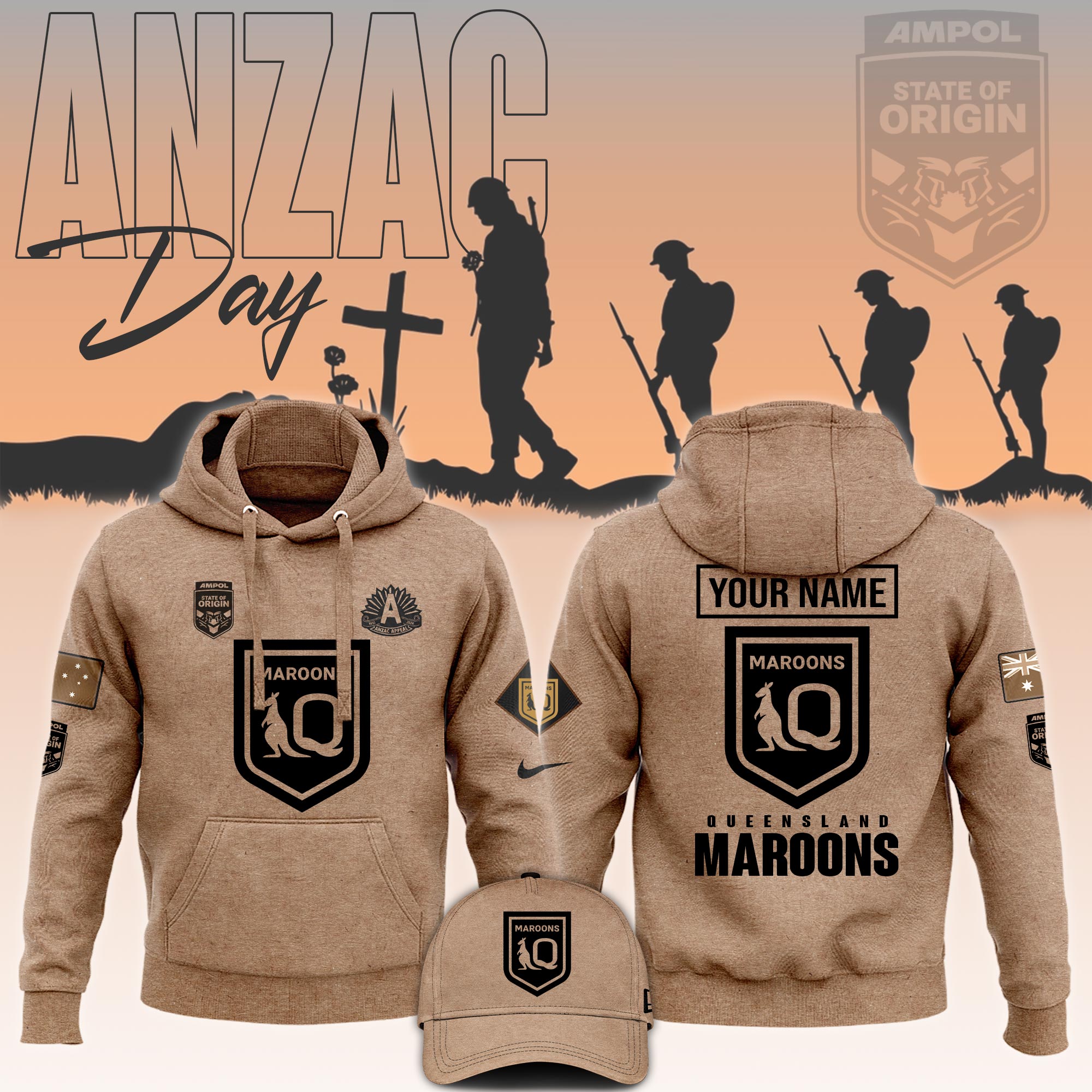 Queensland Maroons Anzac Day Hoodie - Famjoys Queensland Maroons Anzac Day Hoodie - Famjoys