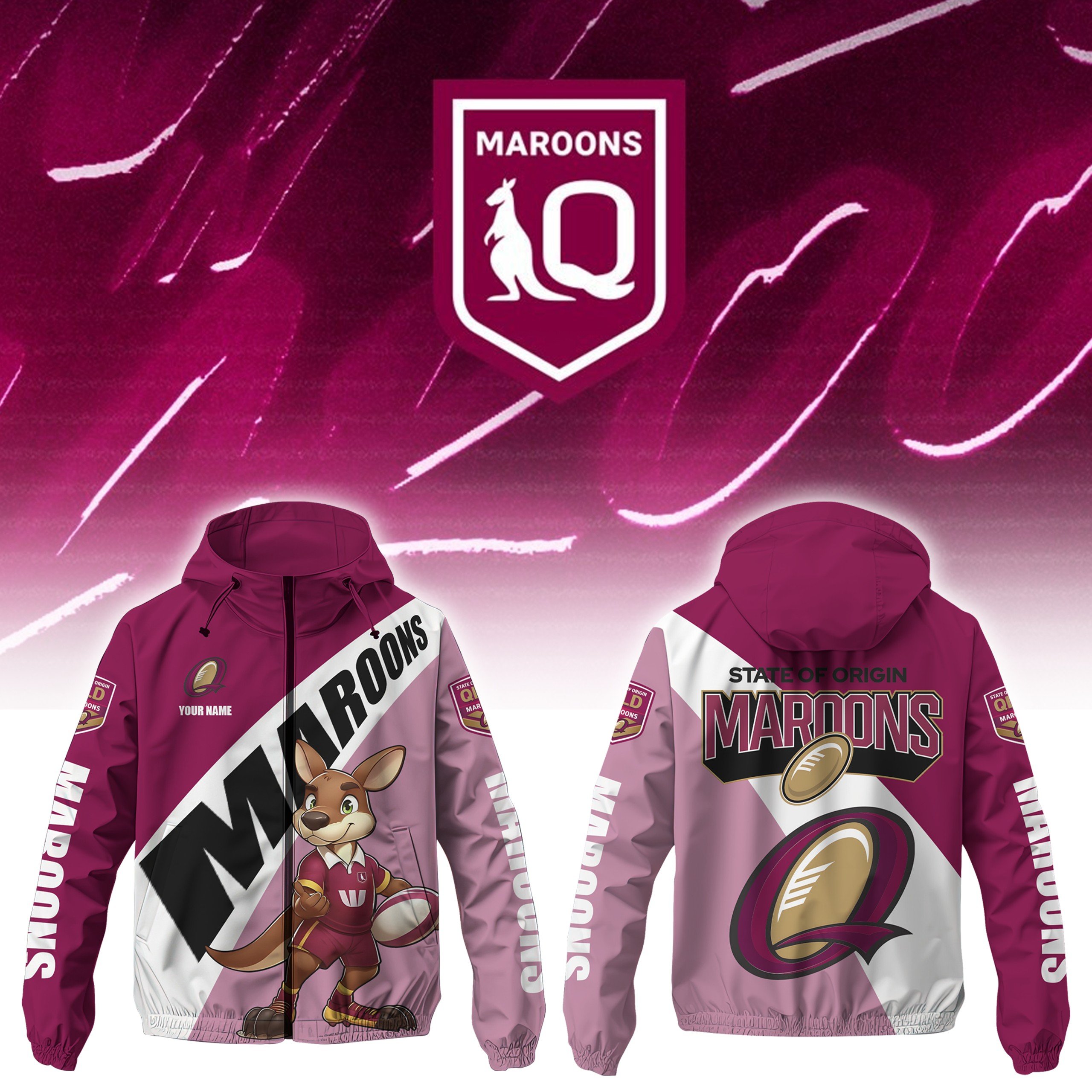 Queensland Maroons Personalized Hooded Wind Jacket – Edition - Famjoys Queensland Maroons Personalized Hooded Wind Jacket – Edition - Famjoys