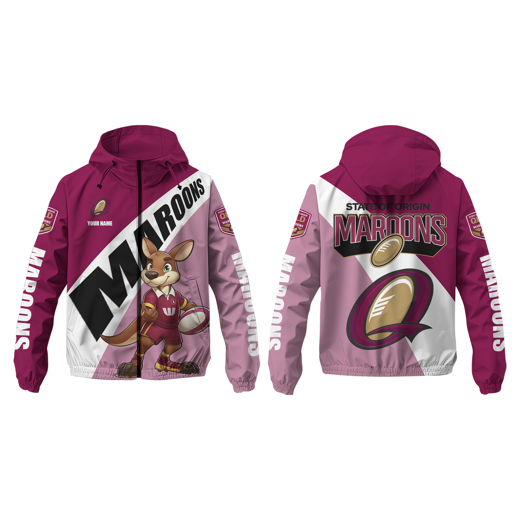 Queensland Maroons Personalized Hooded Wind Jacket – Edition - Famjoys Queensland Maroons Personalized Hooded Wind Jacket – Edition - Famjoys